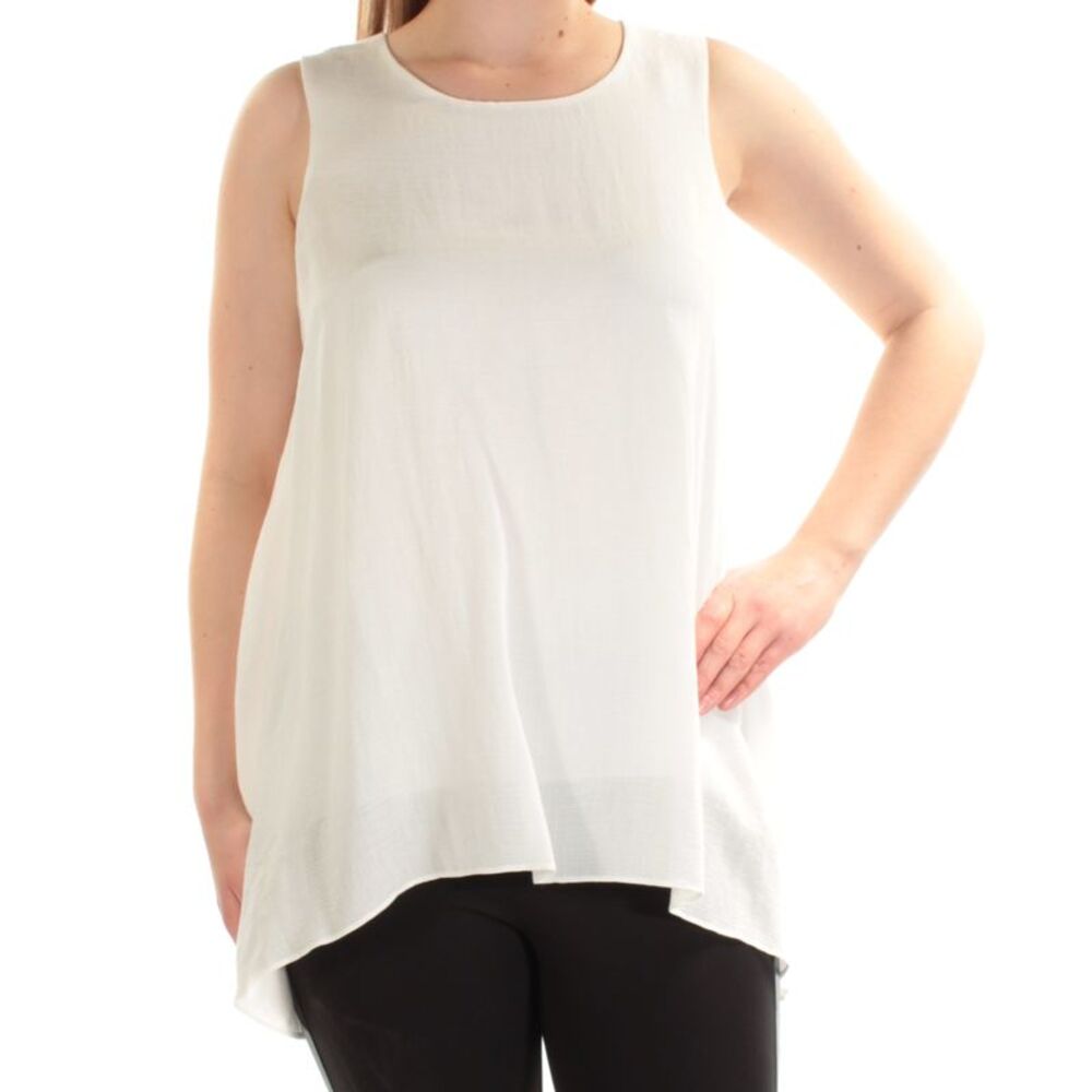 ALFANI Womens Ivory Sleeveless Jewel Neck Top Size: 10 - Picture 3 of 4